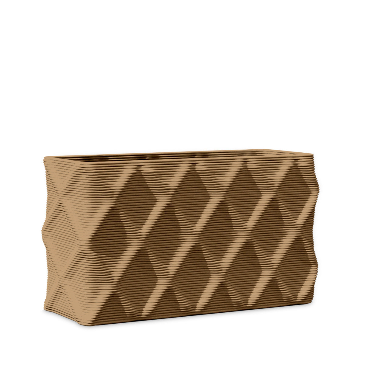 Avila Small Rectangular Planter - Diamond 1 - Toasted Almond - sculptural rectangular planter with faceted diamond relief texture, 3D printed concrete, modern artistic design