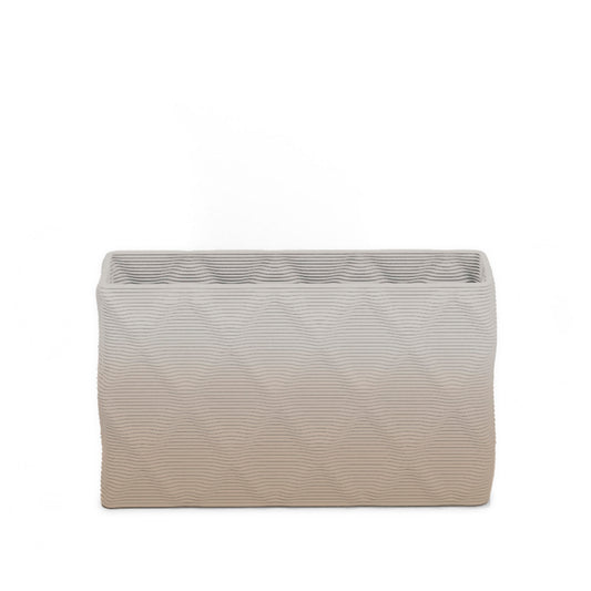 Avila Small Rectangular Planter - Diamond 1 - Desert Dawn OMB2 - sculptural rectangular planter with faceted diamond relief texture, 3D printed concrete, modern artistic design