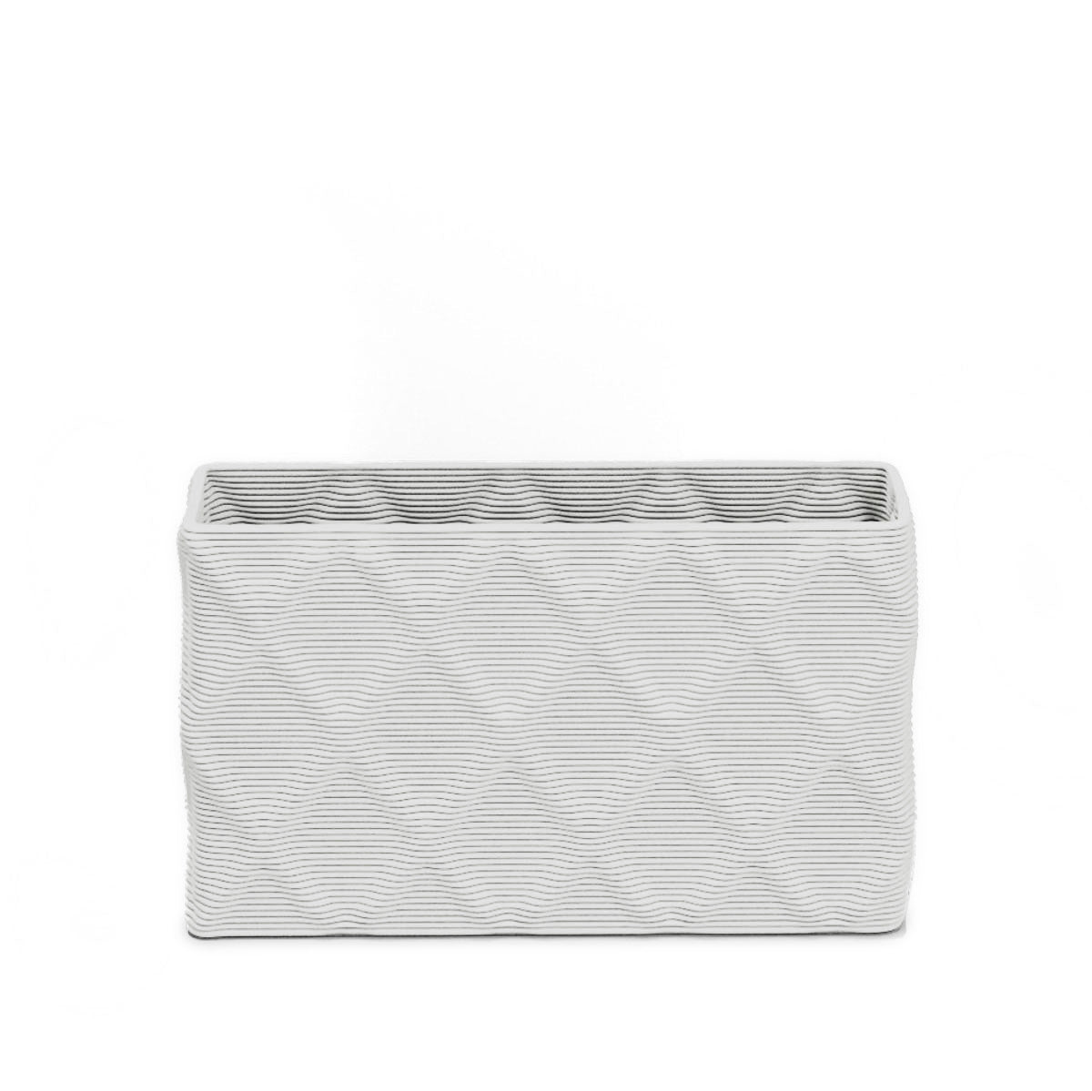 Avila Small Rectangular Planter - Diamond 1 - Glacial Mist - sculptural rectangular planter with faceted diamond relief texture, 3D printed concrete, modern artistic design