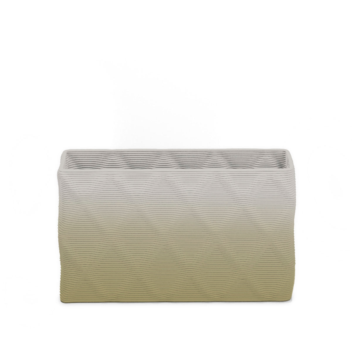 Avila Small Rectangular Planter - Diamond 1 - Golden Olive OMB2 - sculptural rectangular planter with faceted diamond relief texture, 3D printed concrete, modern artistic design