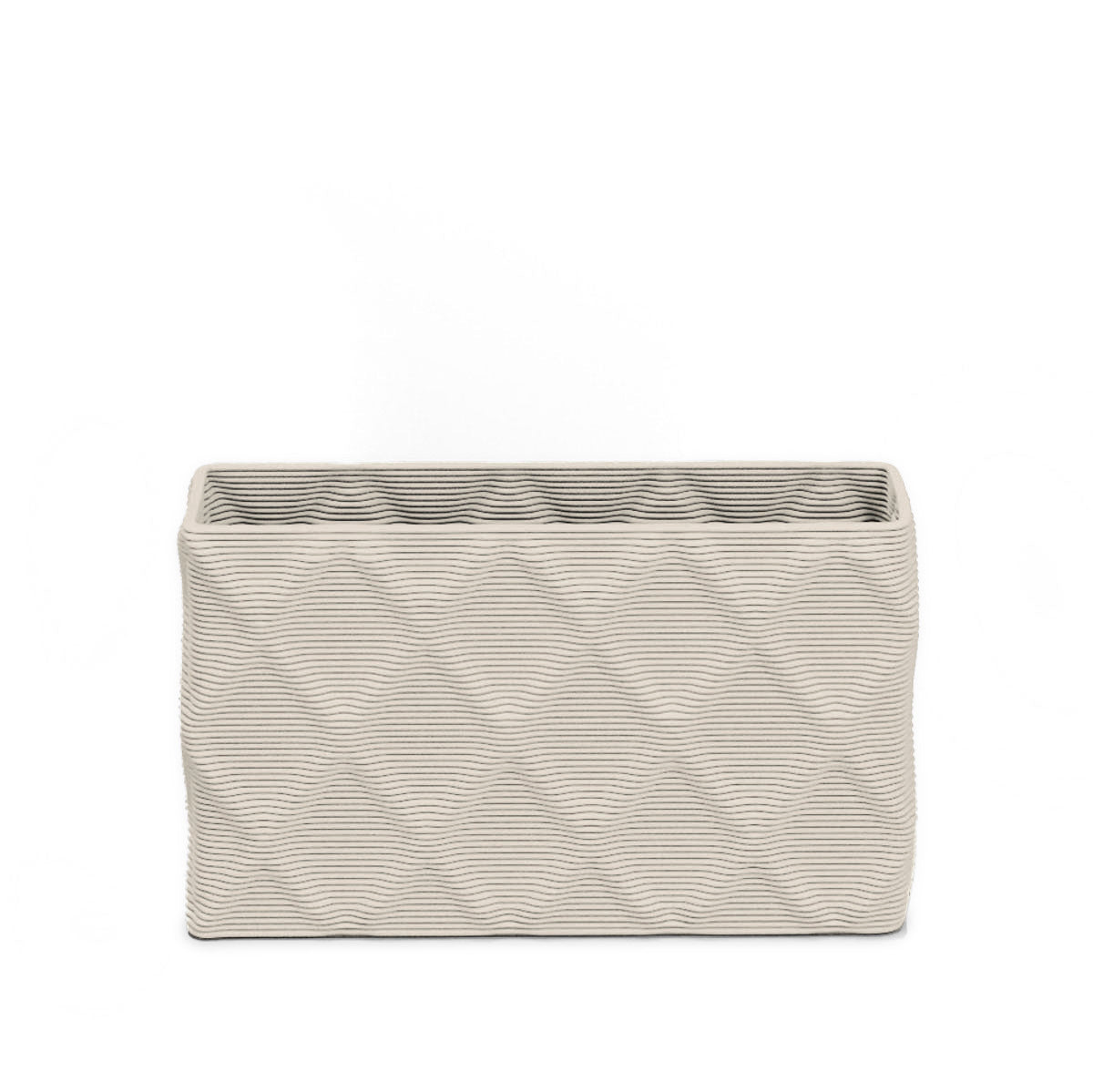 Avila Small Rectangular Planter - Diamond 1 - Limestone Veil - sculptural rectangular planter with faceted diamond relief texture, 3D printed concrete, modern artistic design