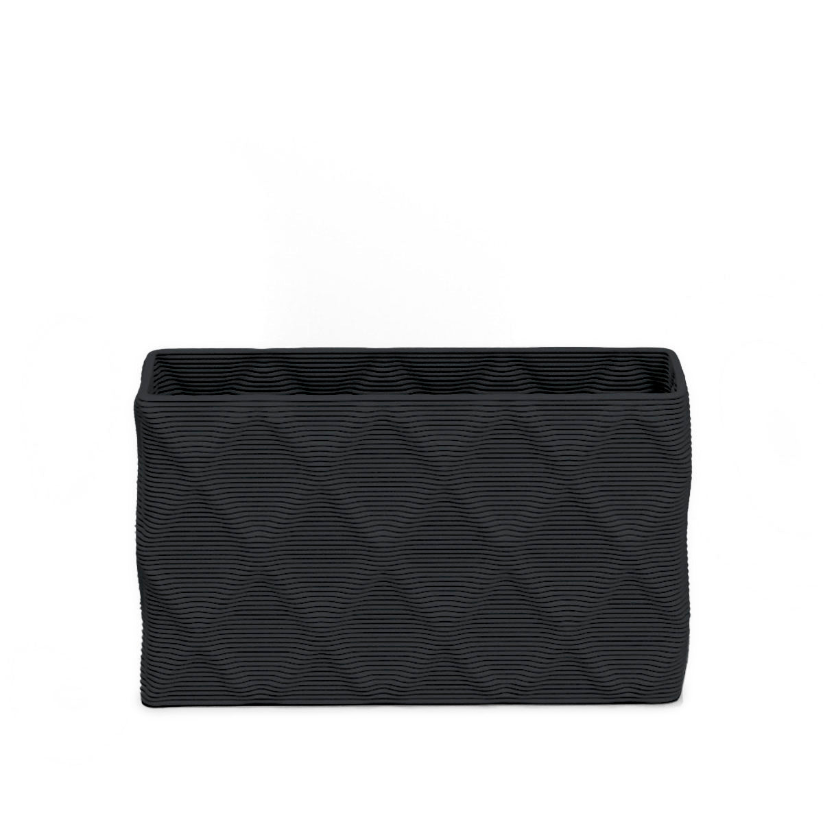 Avila Small Rectangular Planter - Diamond 1 - Obsidian Night - sculptural rectangular planter with faceted diamond relief texture, 3D printed concrete, modern artistic design