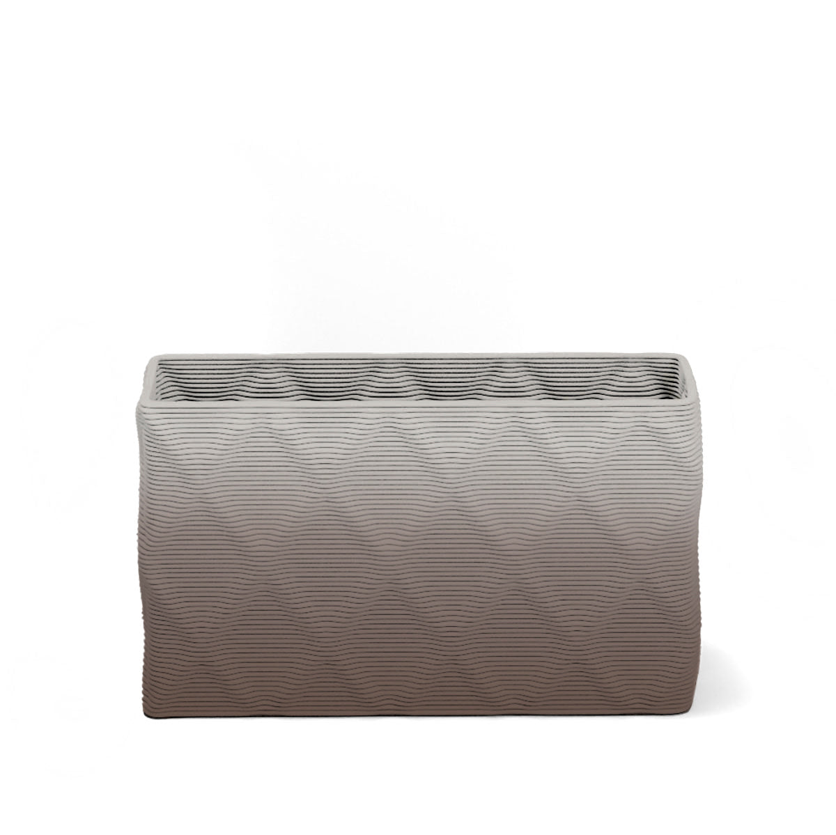 Avila Small Rectangular Planter - Diamond 1 - Riverbed Earth OMB2 - sculptural rectangular planter with faceted diamond relief texture, 3D printed concrete, modern artistic design