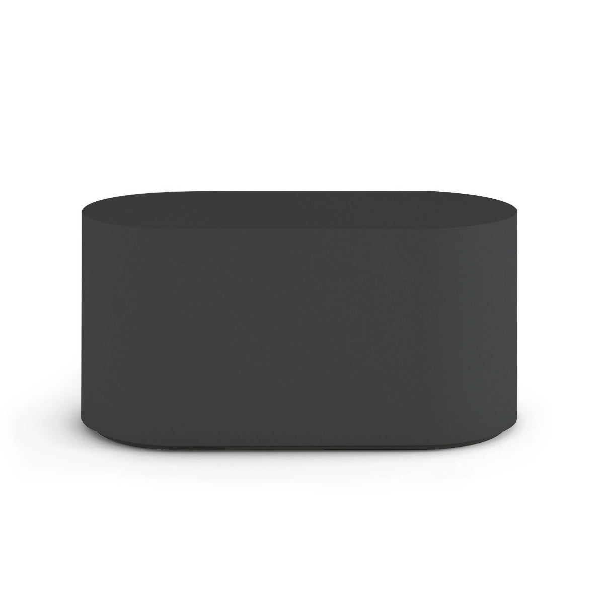 Side profile of the Capitola Oval Concrete Table, highlighting the seamless GFRC construction and soft oval shape, shown in the Obsidian Night finish.