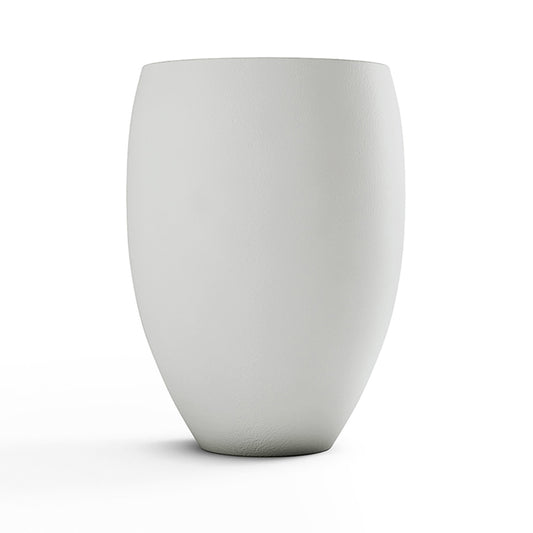 Del Mar X-Large concrete planter with a soft, rounded silhouette in lightweight GFRC, ideal for modern indoor and outdoor planting applications shown here in the Glacial Mist finish.