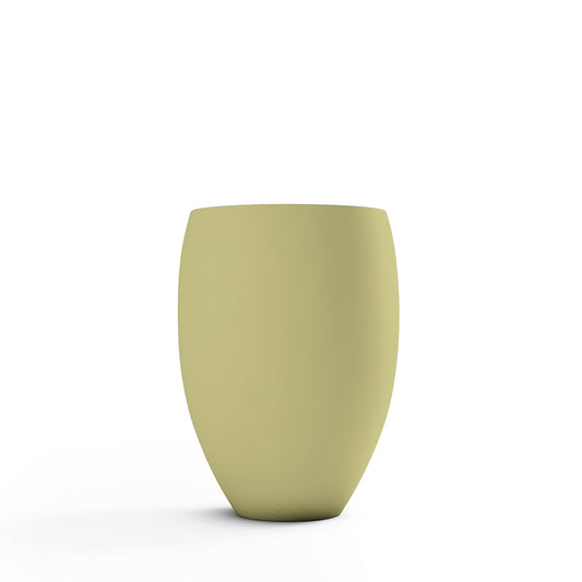 Del Mar Small concrete planter with a soft, rounded silhouette in lightweight GFRC, ideal for modern indoor and outdoor planting applications shown here in the Golden Olive finish.