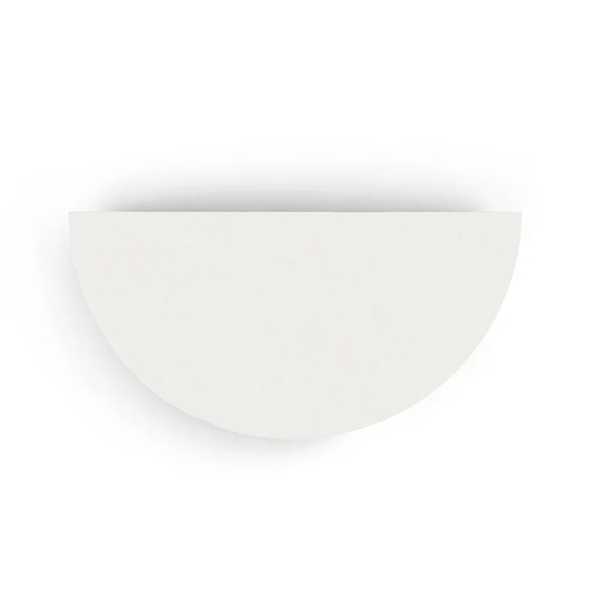 An overhead view of the Half Moon Concrete Table highlights the seamless GFRC construction and soft semicircular shape shown in the Glacial Mist finish.