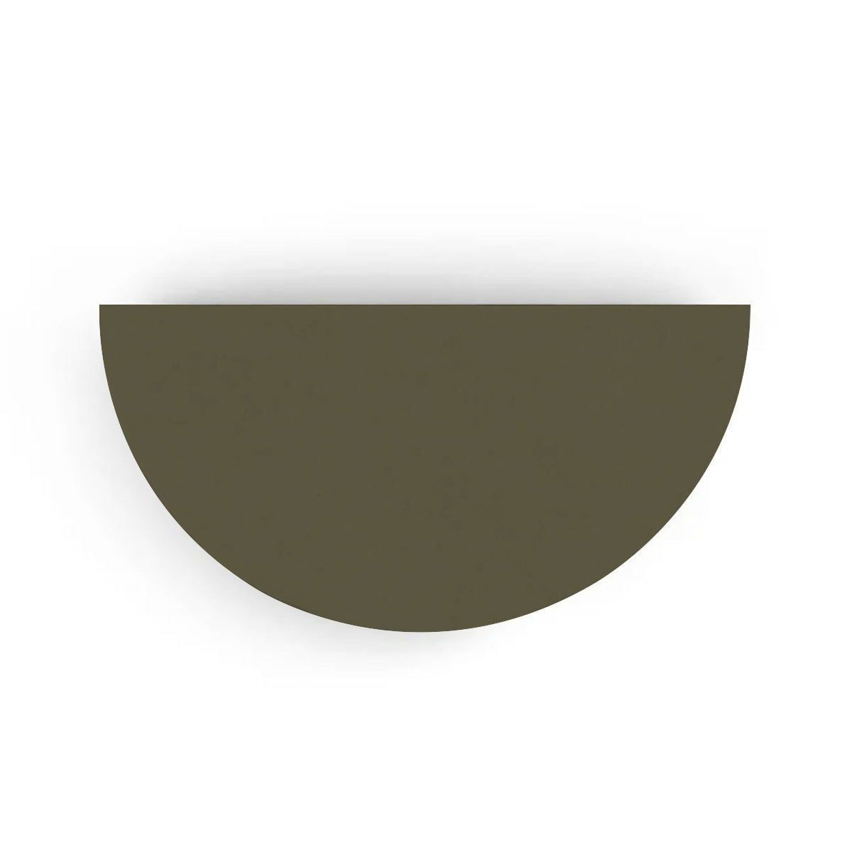 An overhead view of the Half Moon Concrete Table highlights the seamless GFRC construction and soft semicircular shape shown in the SMossy Glen finish.