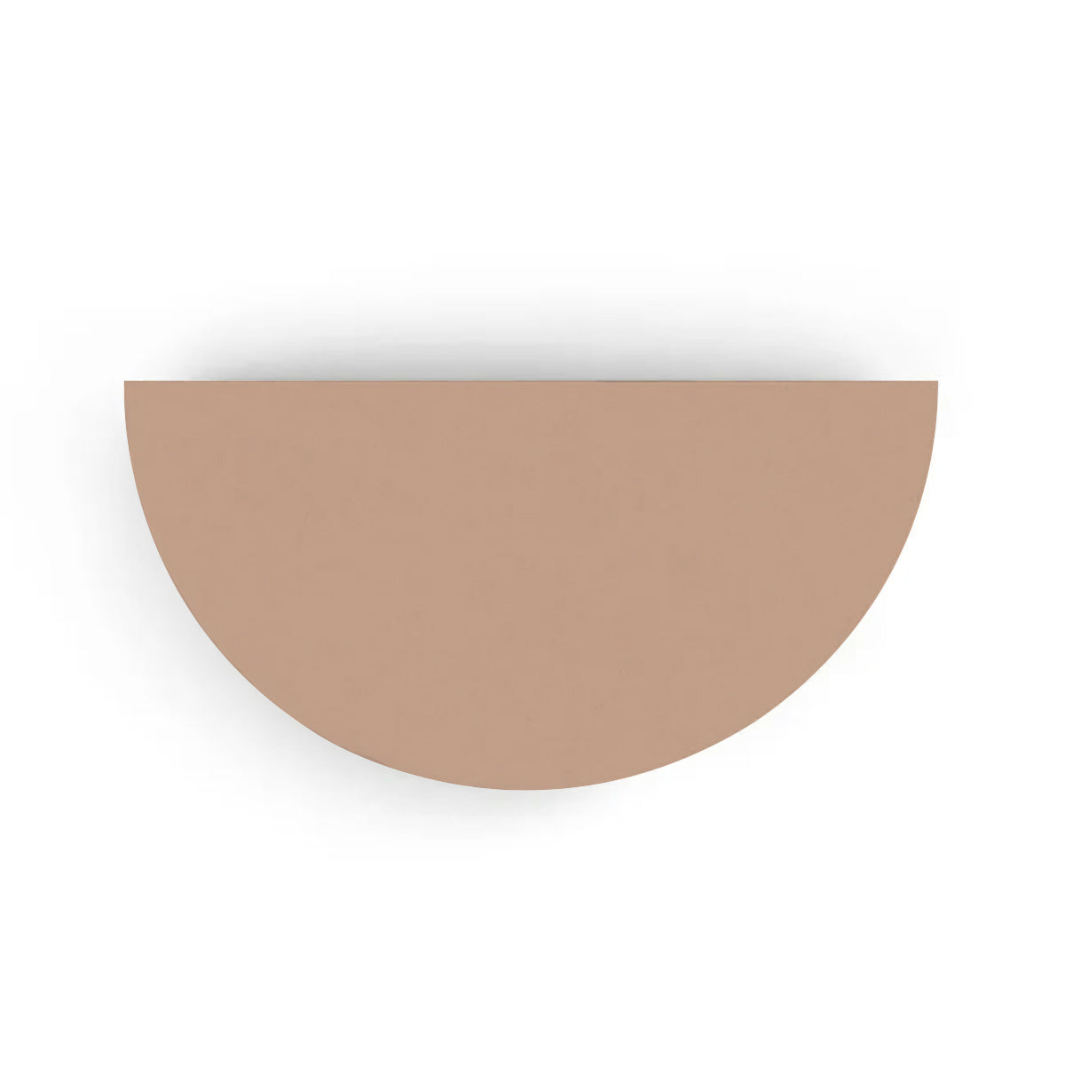 An overhead view of the Half Moon Concrete Table highlights the seamless GFRC construction and soft semicircular shape shown in the Sandy Bluff finish.