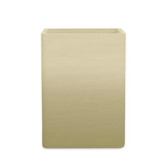 Montara Large Square Planter - Stacks - Golden Olive OMB1 - square planter with fine horizontal ribbed texture, 3D printed concrete, modern minimal design