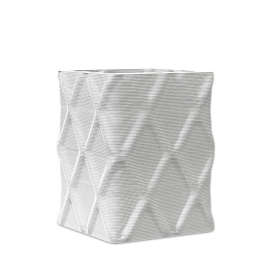 Montara Medium Square Planter - Diamond 1 - Glacial Mist - sculptural square planter with faceted diamond relief texture, 3D printed concrete, modern artistic design