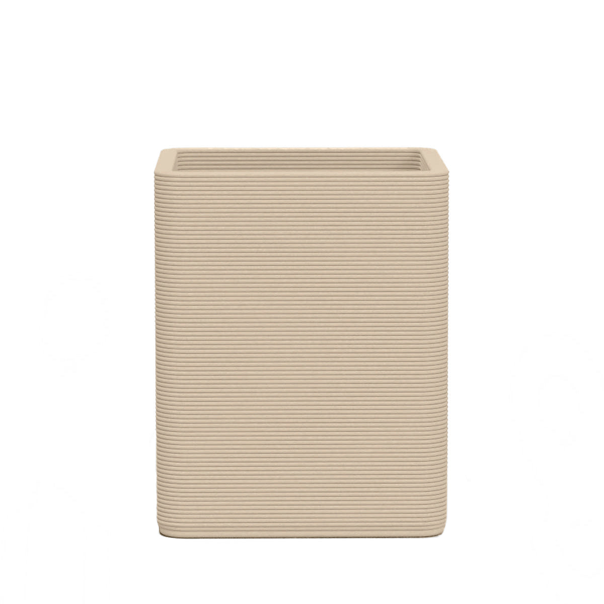 Montara Medium Square Planter - Stacks - Desert Dawn - square planter with fine horizontal ribbed texture, 3D printed concrete, modern minimal design