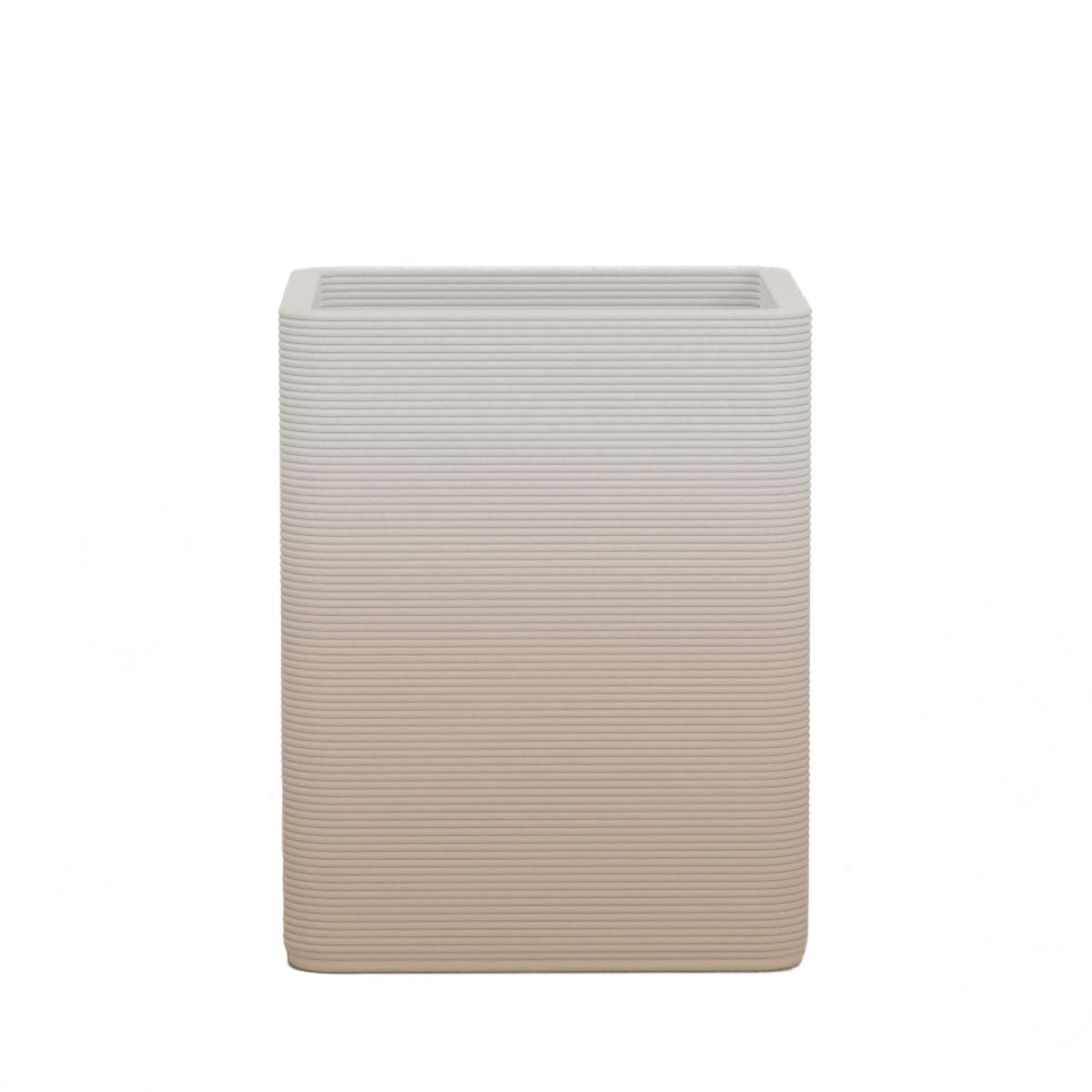 Montara Medium Square Planter - Stacks - Desert Dawn - square planter with fine horizontal ribbed texture, 3D printed concrete, modern minimal design