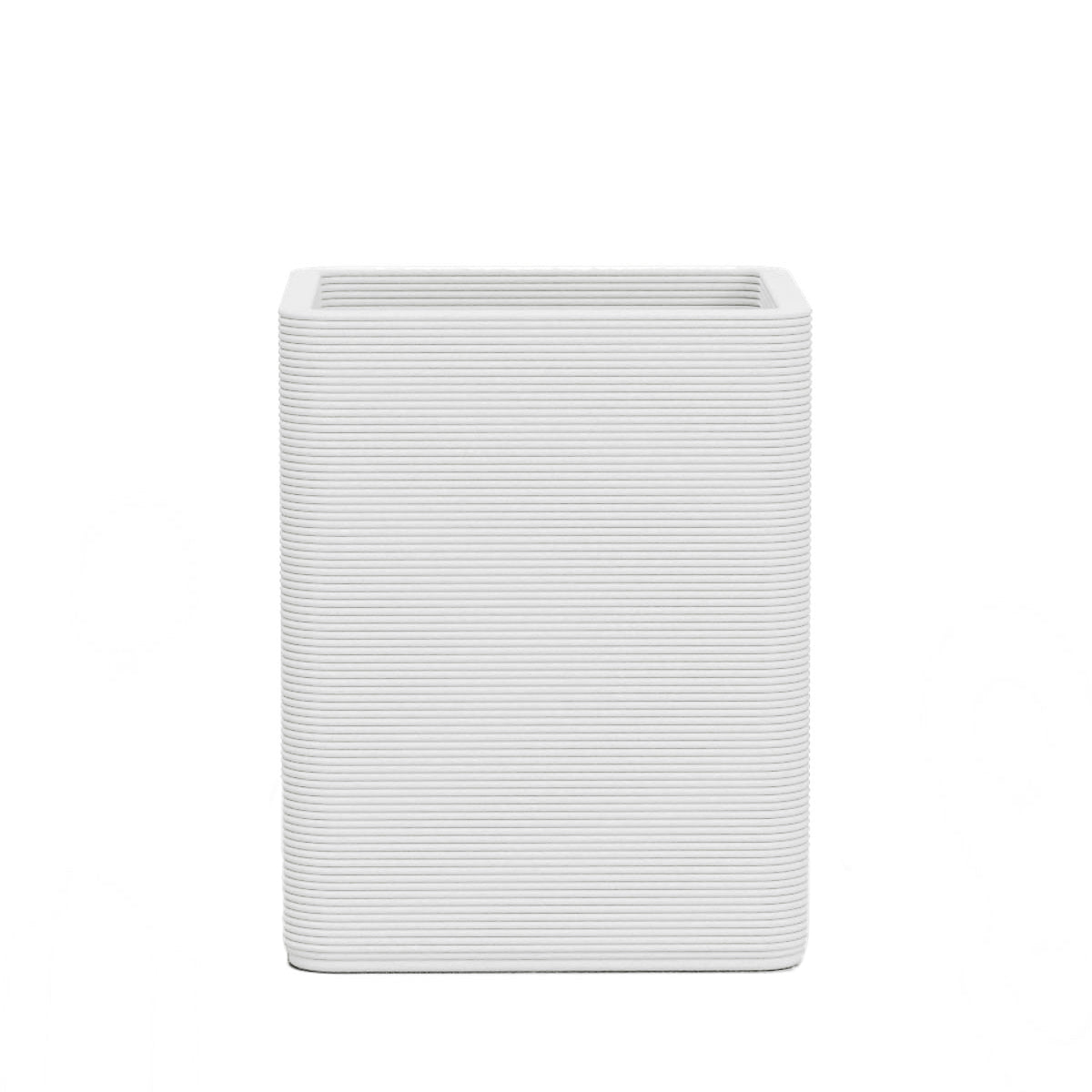 Montara Medium Square Planter - Stacks - Glacial Mist - square planter with fine horizontal ribbed texture, 3D printed concrete, modern minimal design
