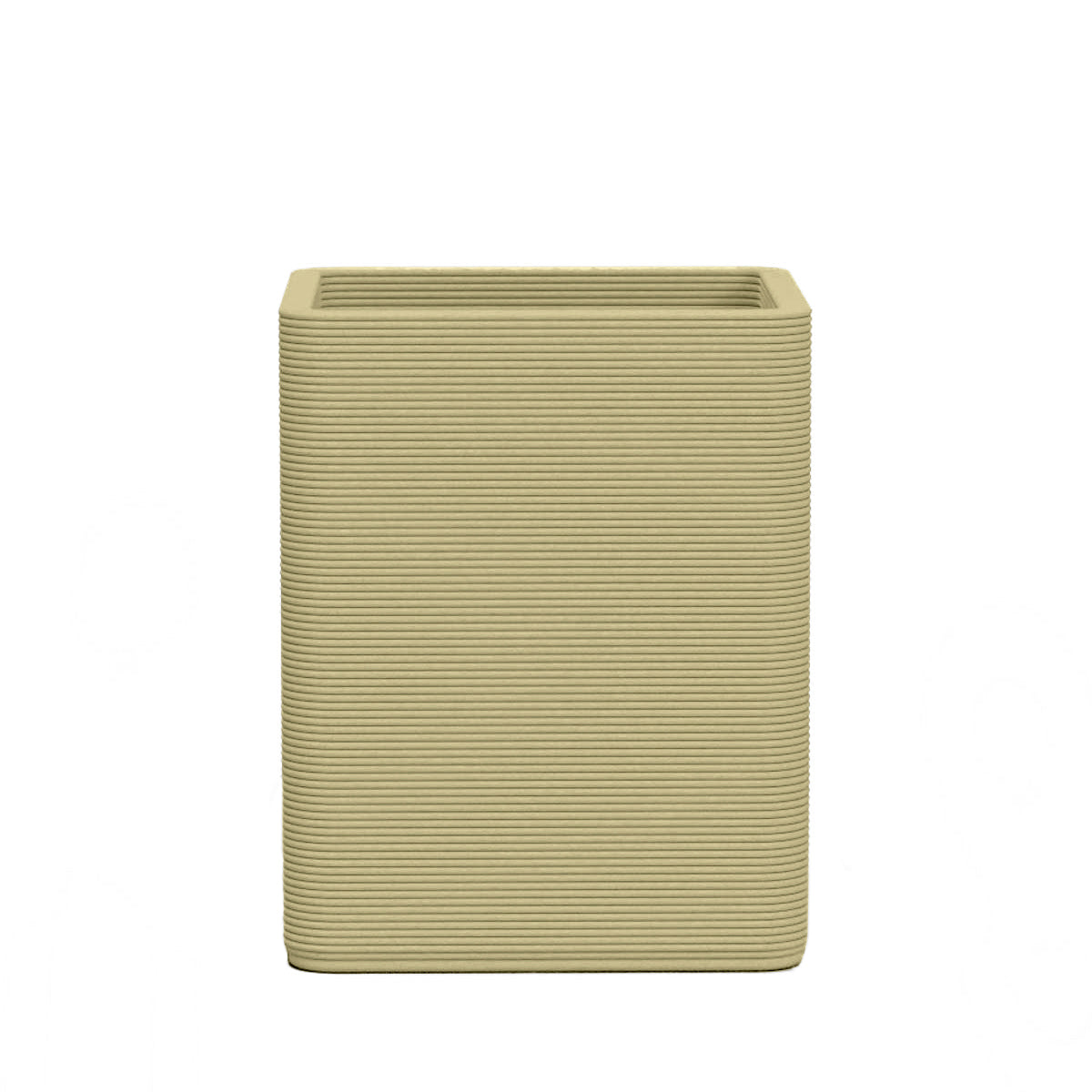 Montara Medium Square Planter - Stacks - Golden Olive - square planter with fine horizontal ribbed texture, 3D printed concrete, modern minimal design