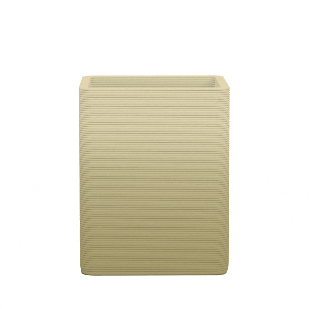 Montara Medium Square Planter - Stacks - Golden Olive OMB1 - square planter with fine horizontal ribbed texture, 3D printed concrete, modern minimal design