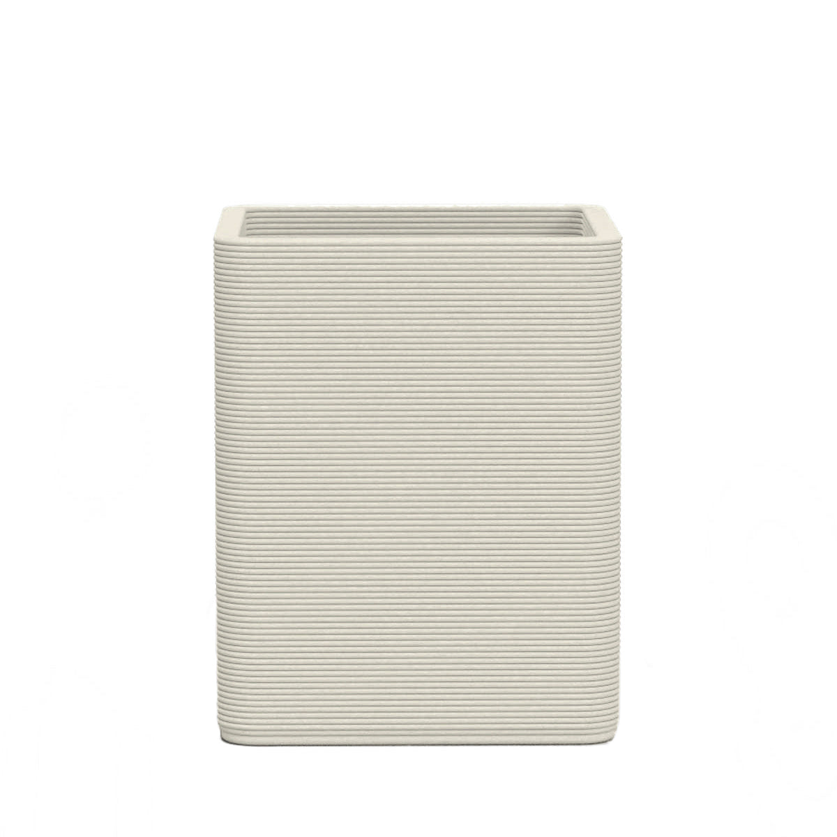 Montara Medium Square Planter - Stacks - Limestone Veil - square planter with fine horizontal ribbed texture, 3D printed concrete, modern minimal design