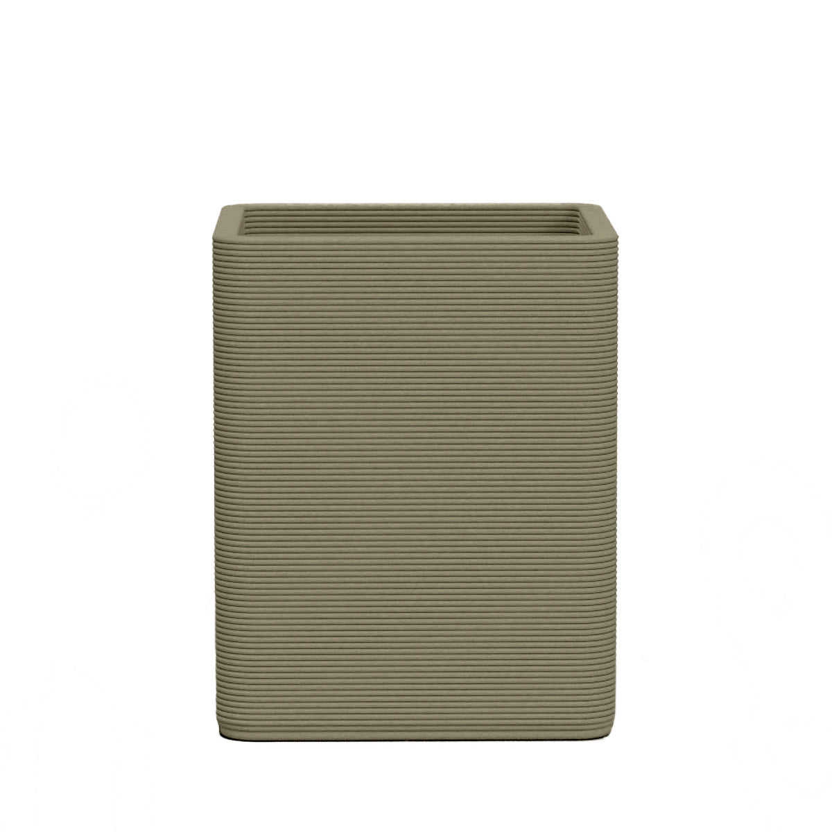 Montara Medium Square Planter - Stacks - Mossy Glen - square planter with fine horizontal ribbed texture, 3D printed concrete, modern minimal design