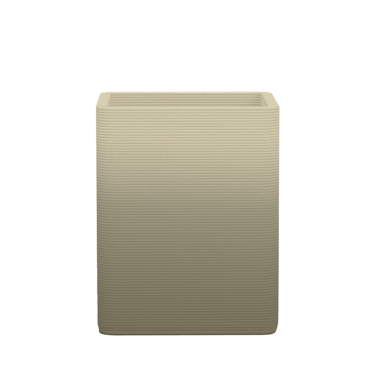 Montara Medium Square Planter - Stacks - Mossy Glen OMB1 - square planter with fine horizontal ribbed texture, 3D printed concrete, modern minimal design