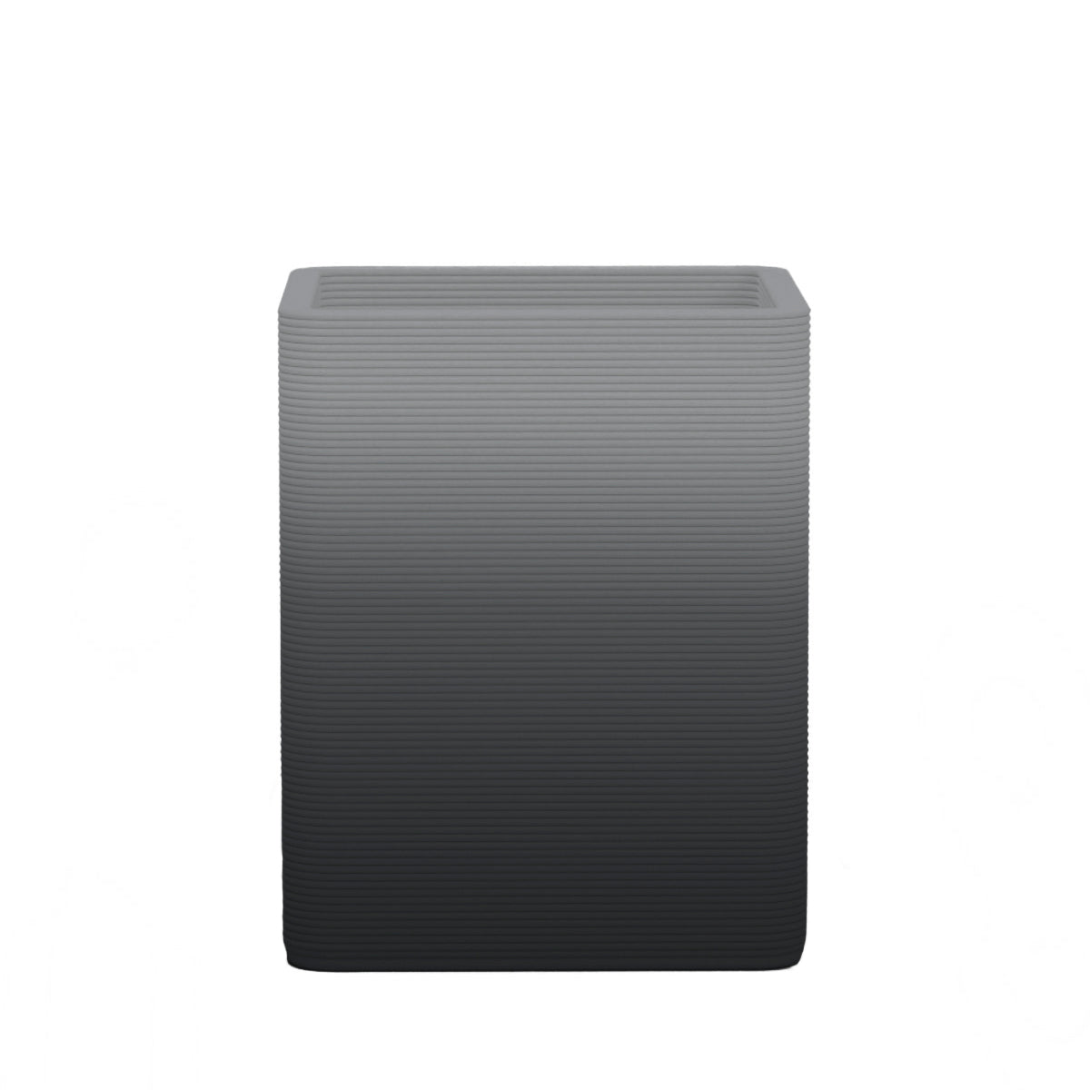 Montara Medium Square Planter - Stacks - Obsidian Night OMB1 - square planter with fine horizontal ribbed texture, 3D printed concrete, modern minimal design
