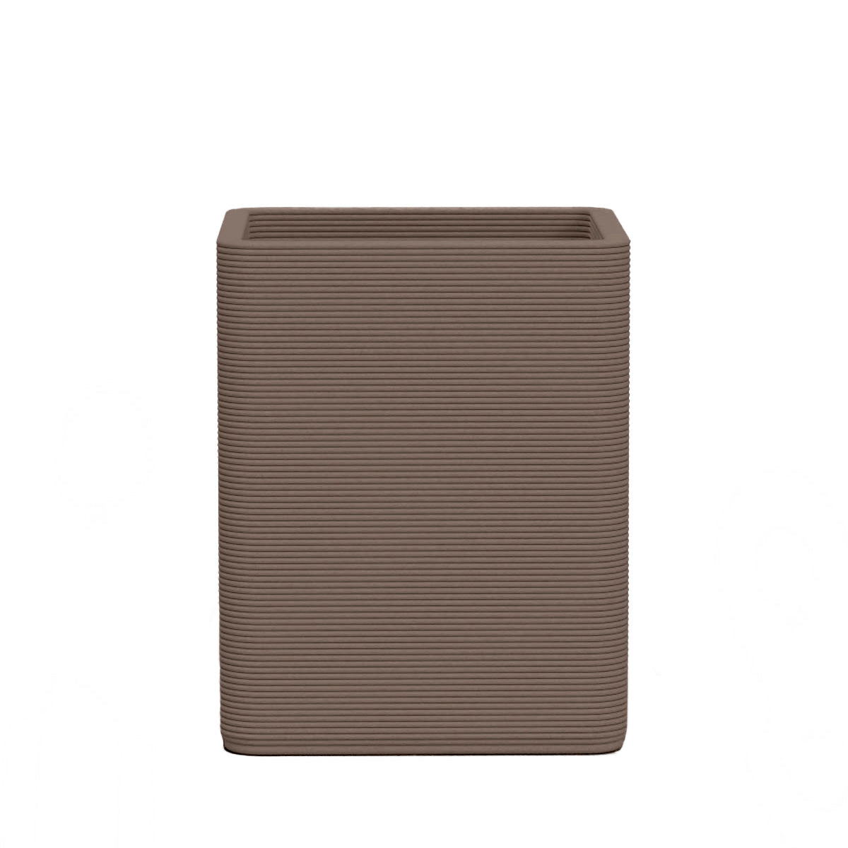 Montara Medium Square Planter - Stacks - Riverbed Earth - square planter with fine horizontal ribbed texture, 3D printed concrete, modern minimal design
