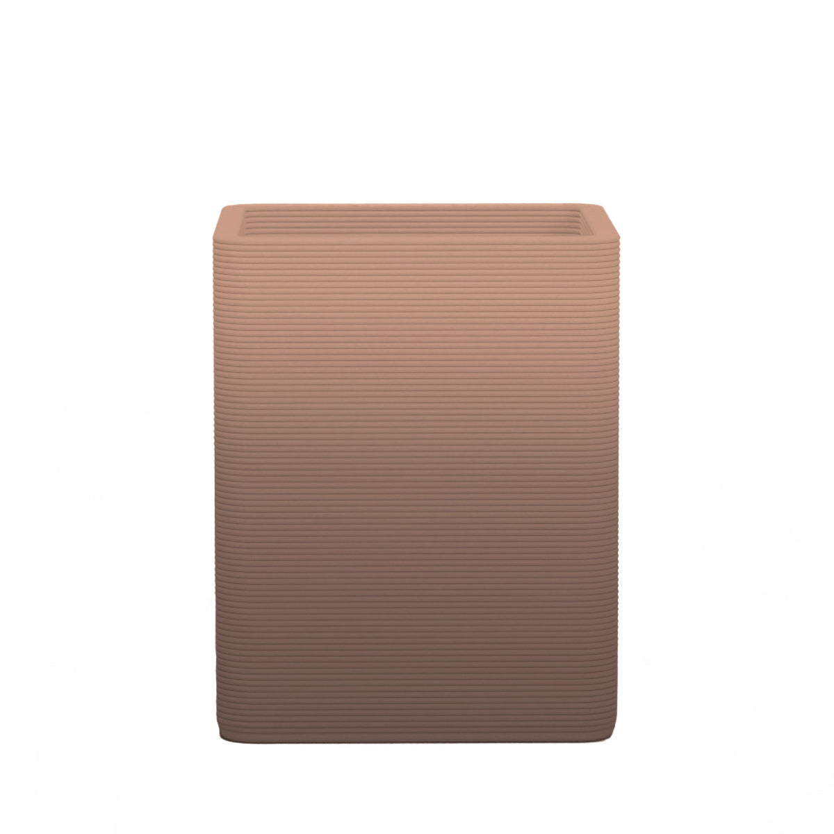 Montara Medium Square Planter - Stacks - Riverbed Earth OMB1 - square planter with fine horizontal ribbed texture, 3D printed concrete, modern minimal design