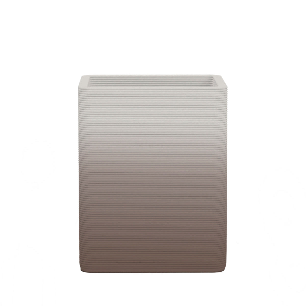 Montara Medium Square Planter - Stacks - Riverbed Earth OMB2 - square planter with fine horizontal ribbed texture, 3D printed concrete, modern minimal design