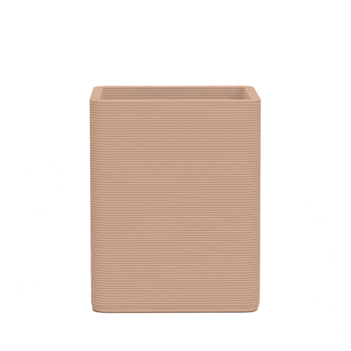 Montara Medium Square Planter - Stacks - Sandy Bluff - square planter with fine horizontal ribbed texture, 3D printed concrete, modern minimal design