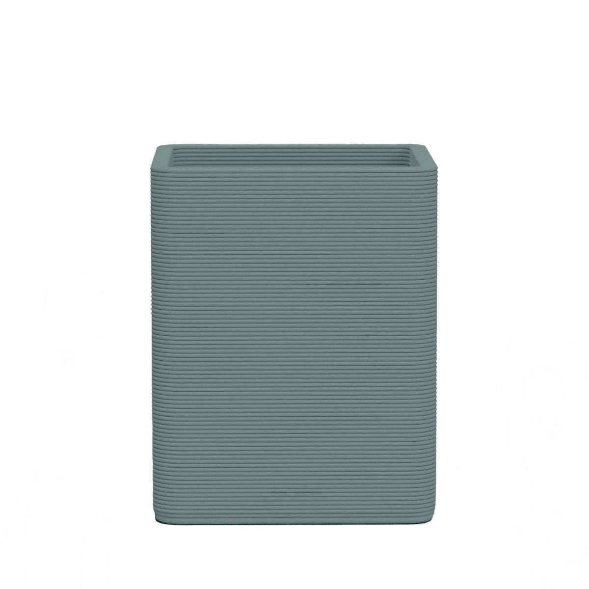 Montara Medium Square Planter - Stacks - Seafoam Slate - square planter with fine horizontal ribbed texture, 3D printed concrete, modern minimal design