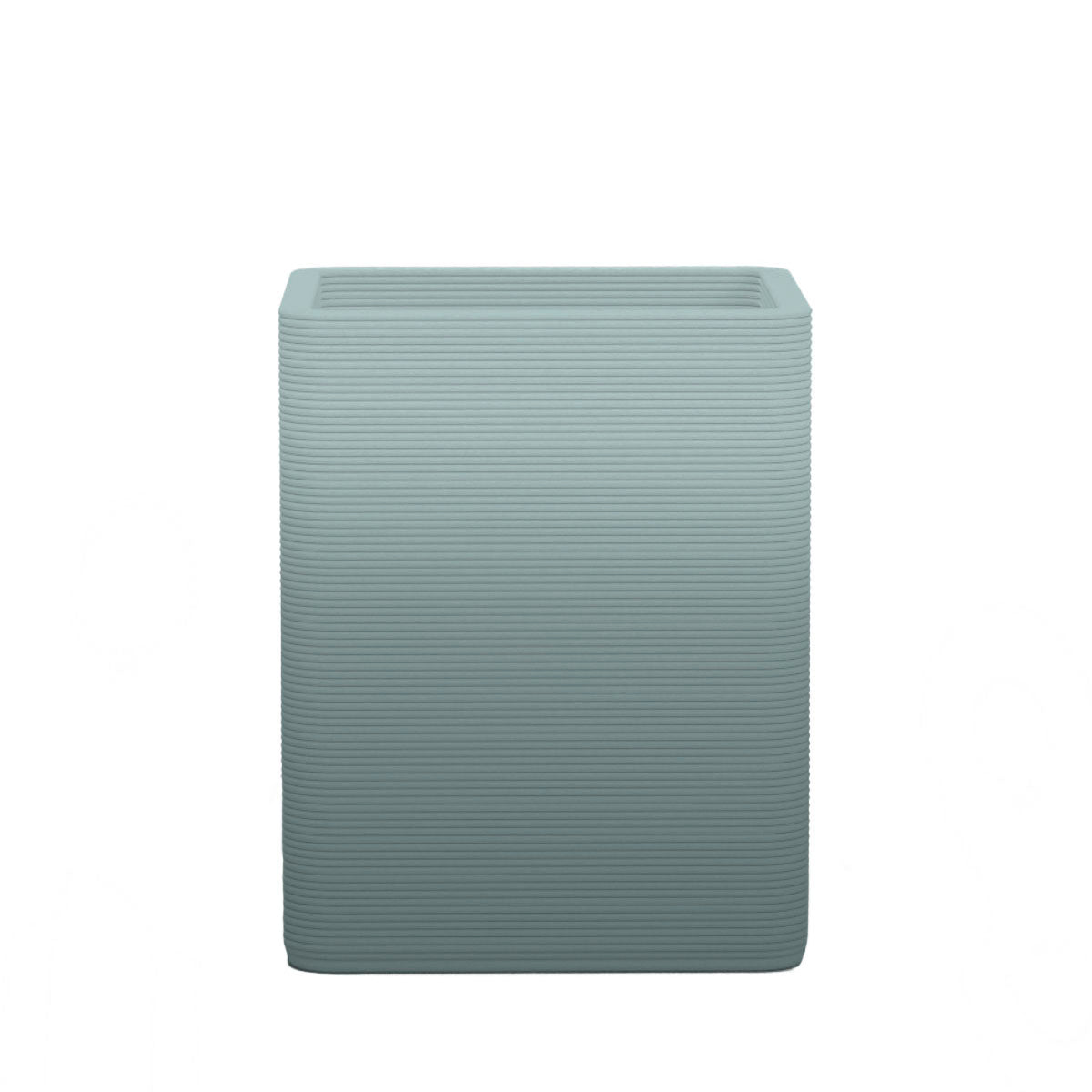 Montara Medium Square Planter - Stacks - Seafoam Slate OMB1 - square planter with fine horizontal ribbed texture, 3D printed concrete, modern minimal design