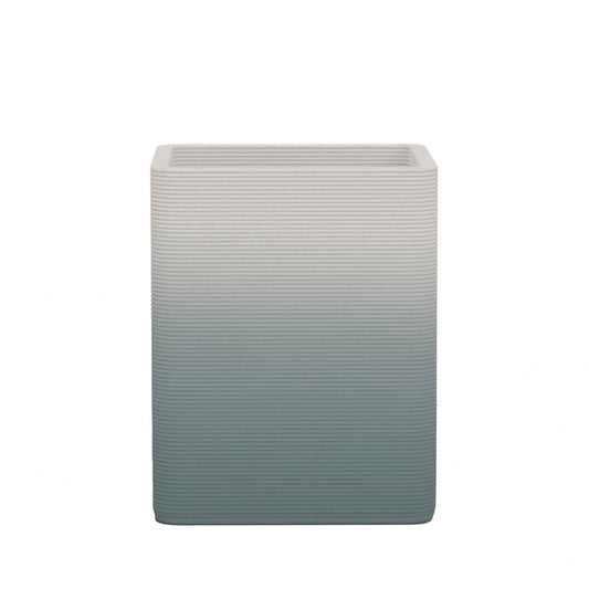 Montara Medium Square Planter - Stacks - Seafoam Slate OMB2 - square planter with fine horizontal ribbed texture, 3D printed concrete, modern minimal design