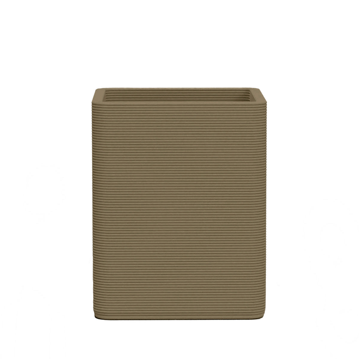 Montara Medium Square Planter - Stacks - Savanna Clay - square planter with fine horizontal ribbed texture, 3D printed concrete, modern minimal design
