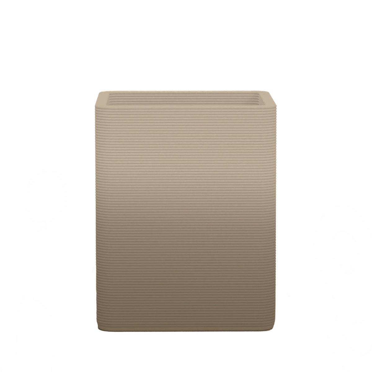 Montara Medium Square Planter - Stacks - Savanna Clay OMB1 - square planter with fine horizontal ribbed texture, 3D printed concrete, modern minimal design