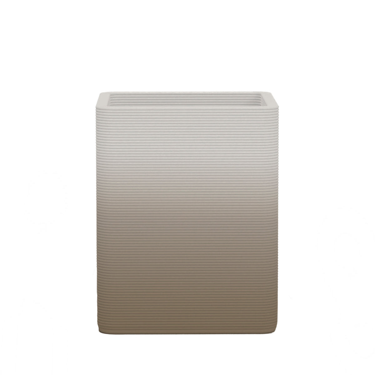Montara Medium Square Planter - Stacks - Savanna Clay OMB2 - square planter with fine horizontal ribbed texture, 3D printed concrete, modern minimal design