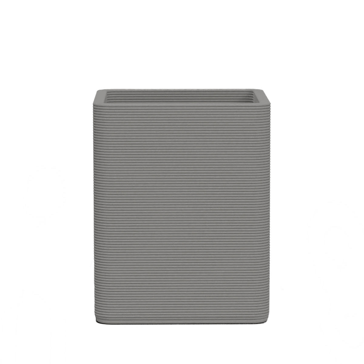 Montara Medium Square Planter - Stacks - Silver Mist - square planter with fine horizontal ribbed texture, 3D printed concrete, modern minimal design