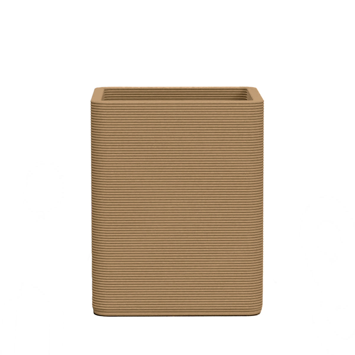 Montara Medium Square Planter - Stacks - Toasted Almond - square planter with fine horizontal ribbed texture, 3D printed concrete, modern minimal design