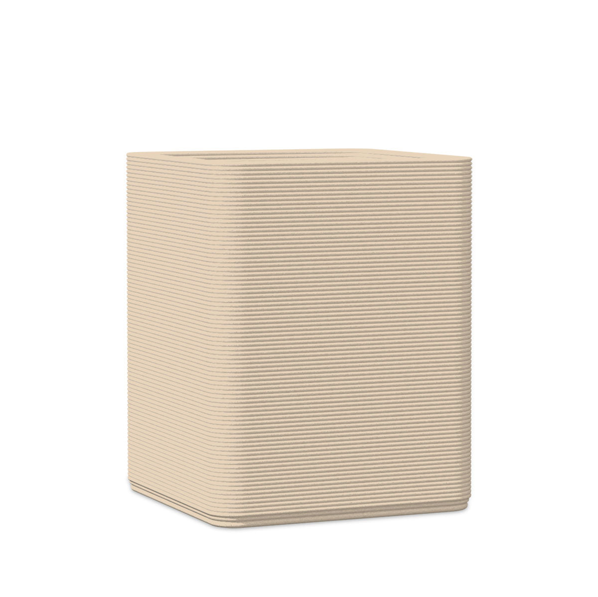 Montara Medium Square Planter - Stacks - Desert Dawn - square planter with fine horizontal ribbed texture, 3D printed concrete, modern minimal design