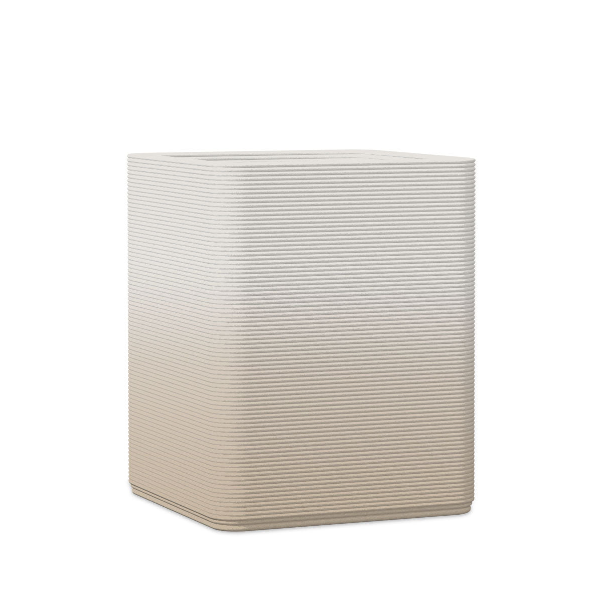 Montara Medium Square Planter - Stacks - Desert Dawn OMB2 - square planter with fine horizontal ribbed texture, 3D printed concrete, modern minimal design