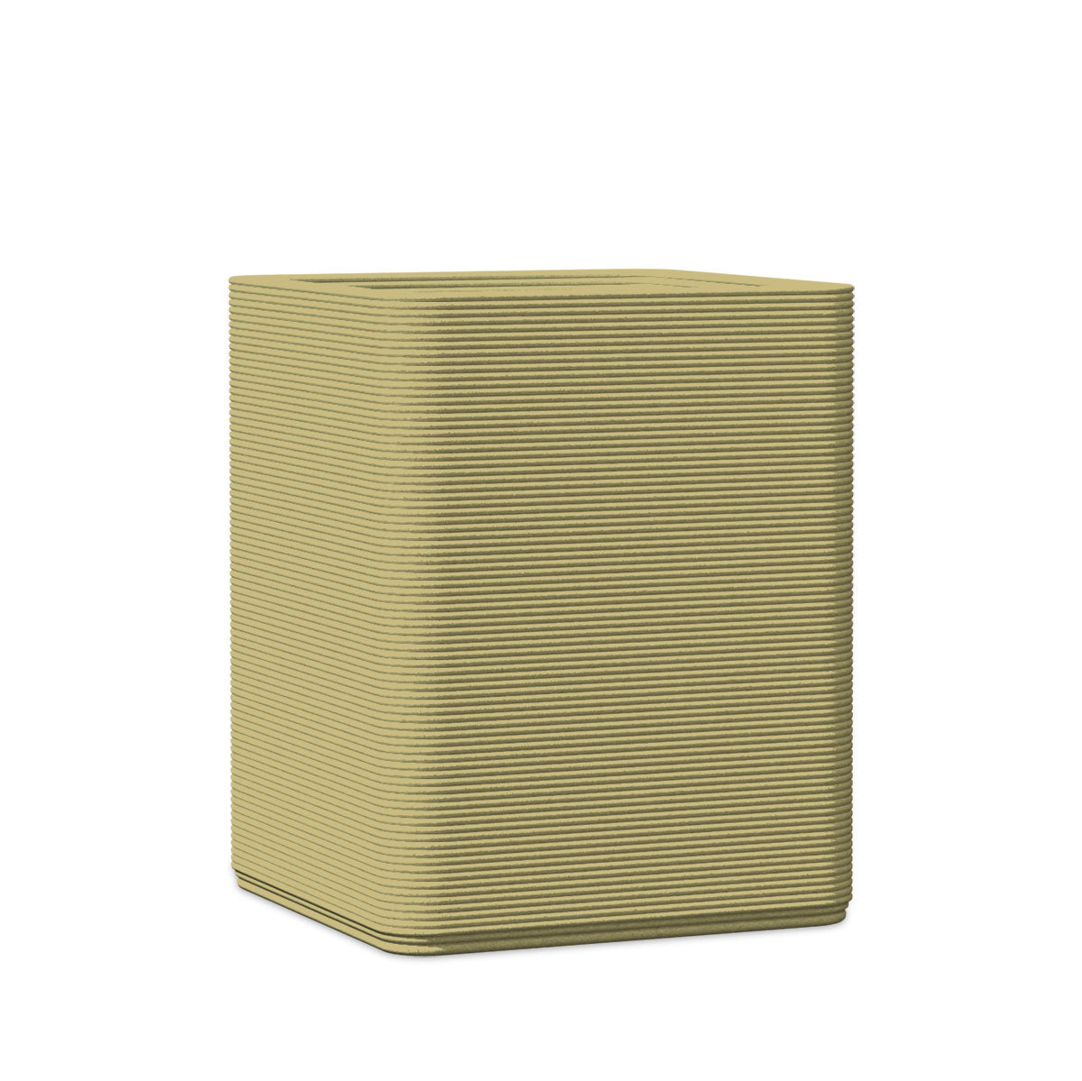 Montara Medium Square Planter - Stacks - Golden Olive - square planter with fine horizontal ribbed texture, 3D printed concrete, modern minimal design