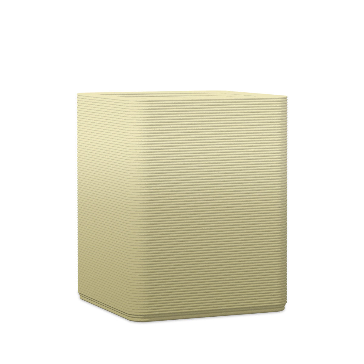 Montara Medium Square Planter - Stacks - Golden Olive OMB1 - square planter with fine horizontal ribbed texture, 3D printed concrete, modern minimal design