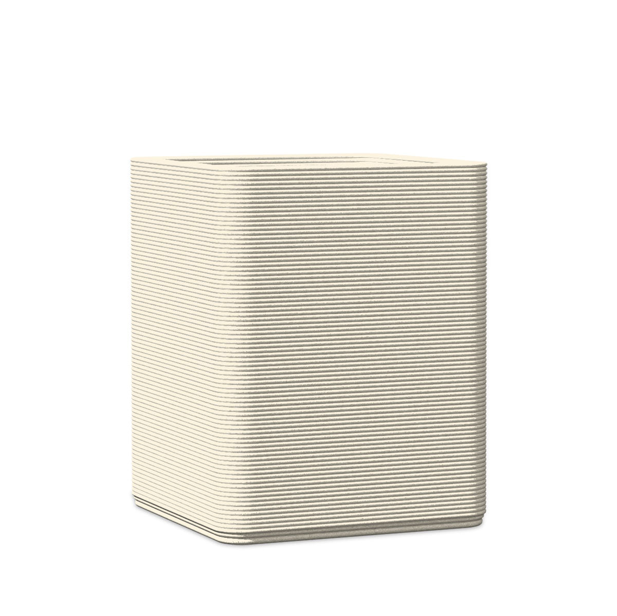 Montara Medium Square Planter - Stacks - Limestone Veil - square planter with fine horizontal ribbed texture, 3D printed concrete, modern minimal design