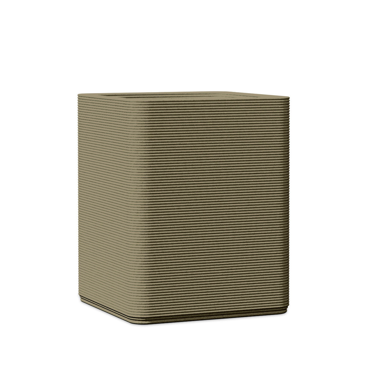 Montara Medium Square Planter - Stacks - Mossy Glen - square planter with fine horizontal ribbed texture, 3D printed concrete, modern minimal design