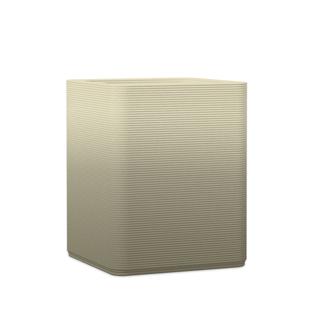 Montara Medium Square Planter - Stacks - Mossy Glen OMB1 - square planter with fine horizontal ribbed texture, 3D printed concrete, modern minimal design