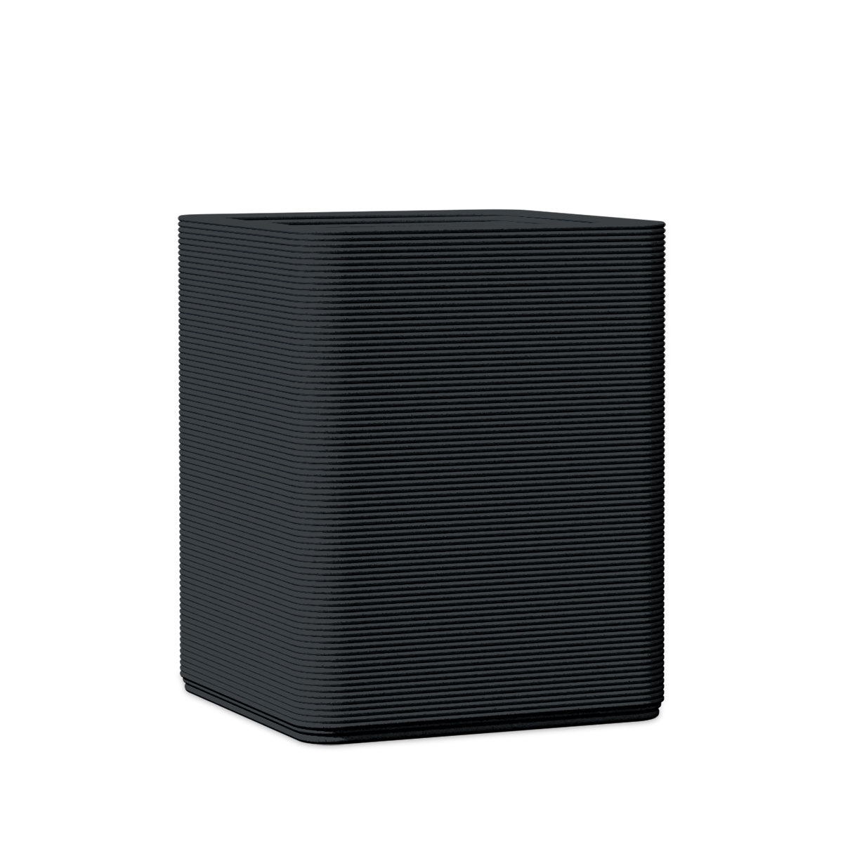 Montara Medium Square Planter - Stacks - Obsidian Night - square planter with fine horizontal ribbed texture, 3D printed concrete, modern minimal design