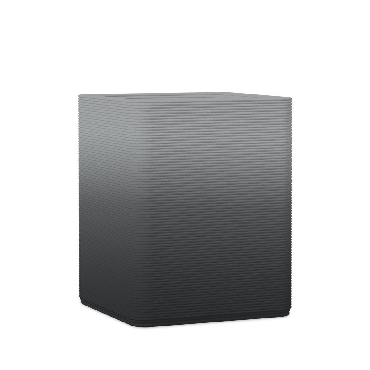 Montara Medium Square Planter - Stacks - Obsidian Night OMB1 - square planter with fine horizontal ribbed texture, 3D printed concrete, modern minimal design