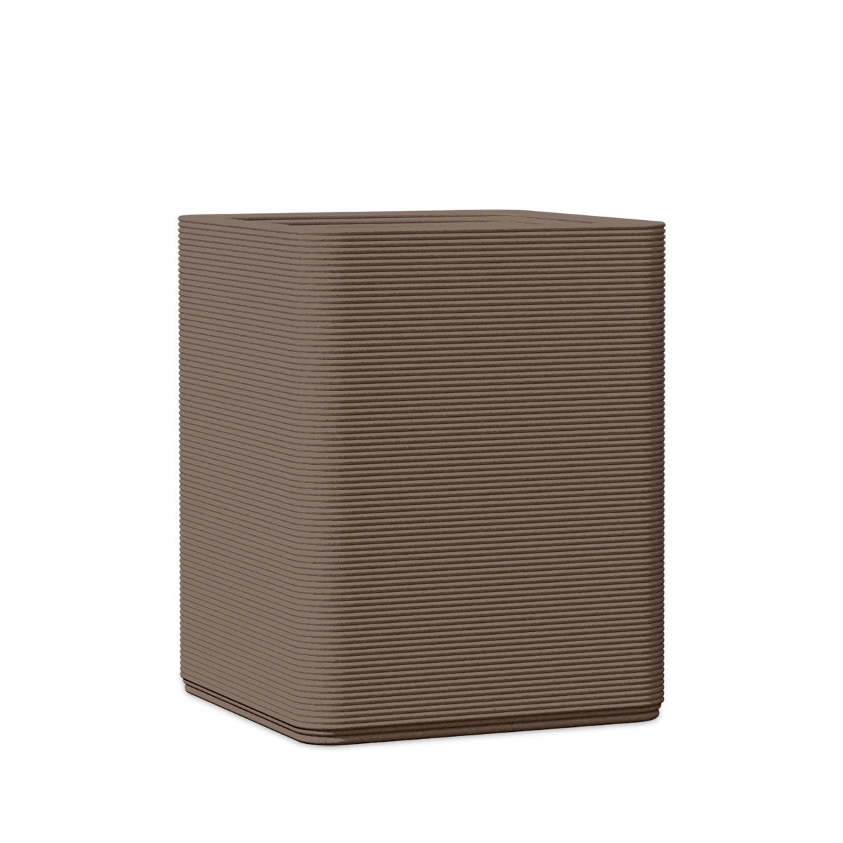 Montara Medium Square Planter - Stacks - Riverbed Earth - square planter with fine horizontal ribbed texture, 3D printed concrete, modern minimal design