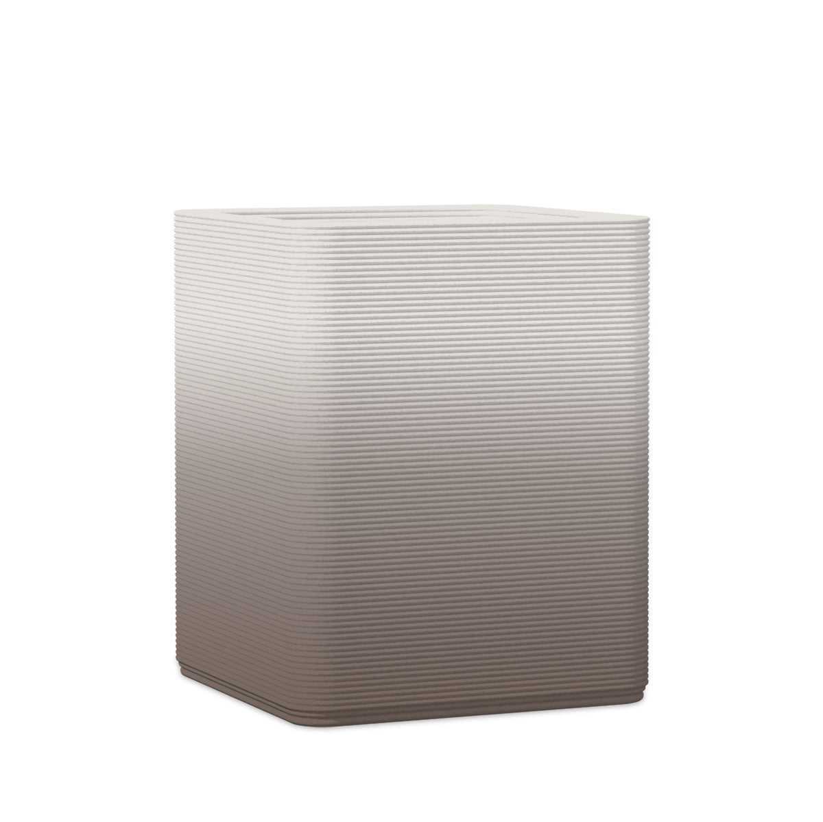 Montara Medium Square Planter - Stacks - Riverbed Earth OMB2 - square planter with fine horizontal ribbed texture, 3D printed concrete, modern minimal design