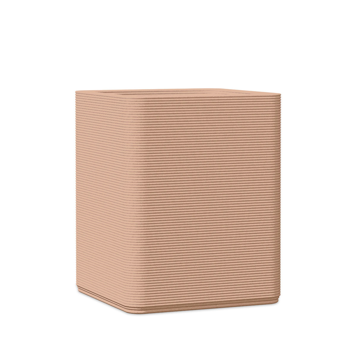 Montara Medium Square Planter - Stacks - Sandy Bluff - square planter with fine horizontal ribbed texture, 3D printed concrete, modern minimal design