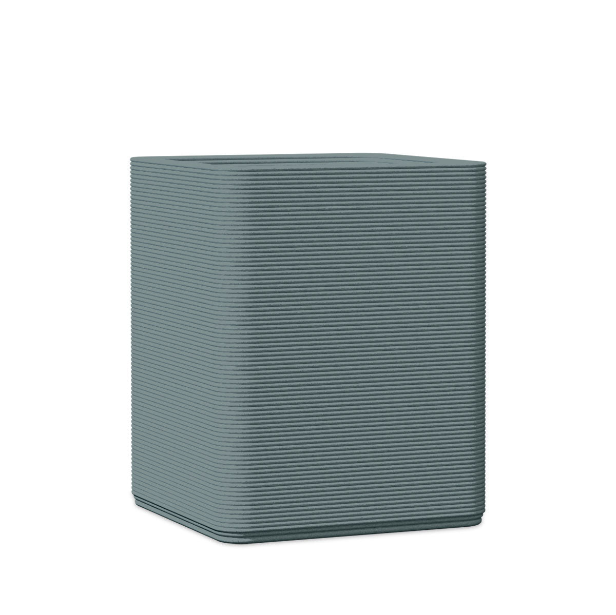 Montara Medium Square Planter - Stacks - Seafoam Slate - square planter with fine horizontal ribbed texture, 3D printed concrete, modern minimal design