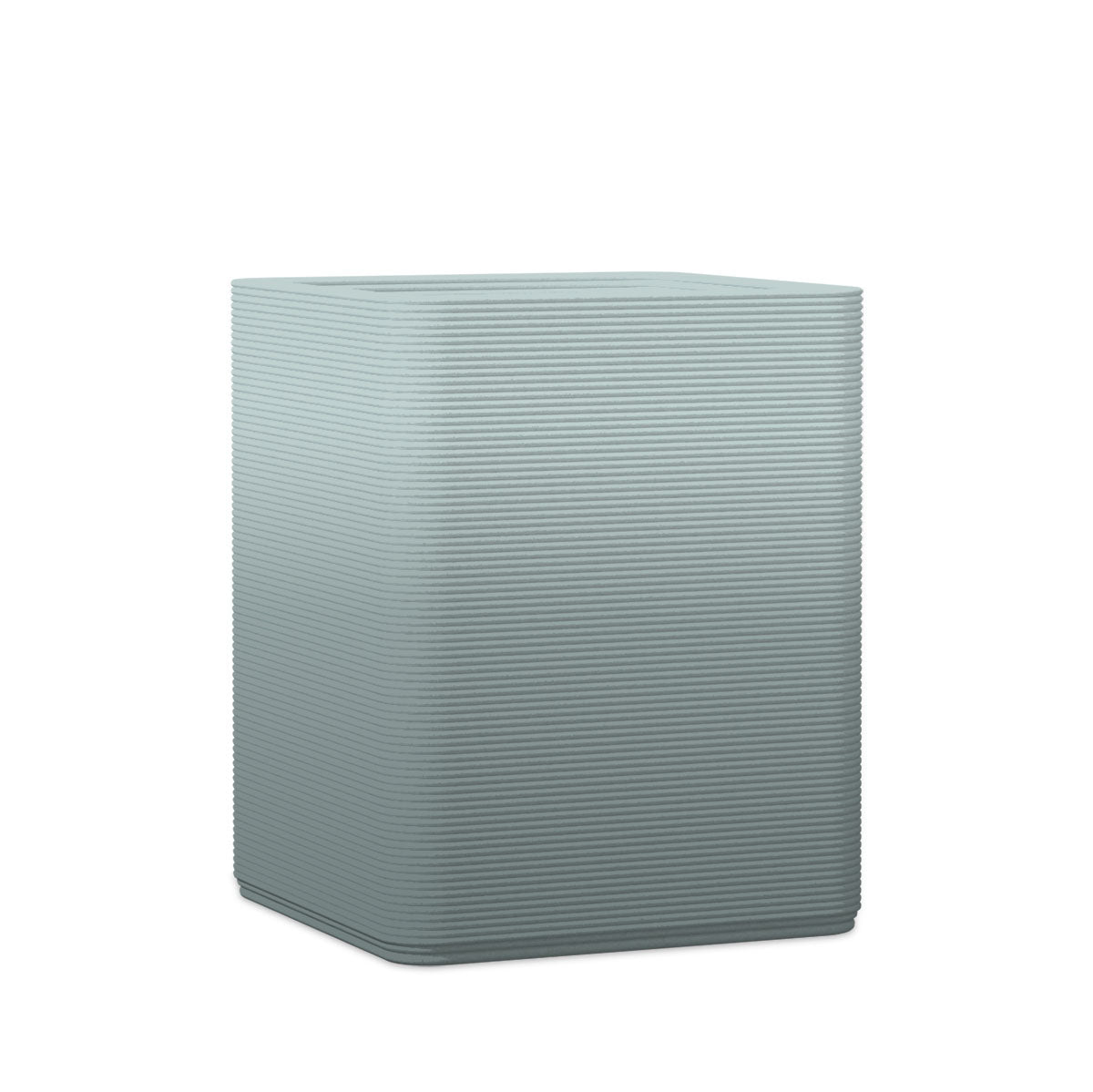 Montara Medium Square Planter - Stacks - Seafoam Slate OMB1 - square planter with fine horizontal ribbed texture, 3D printed concrete, modern minimal design